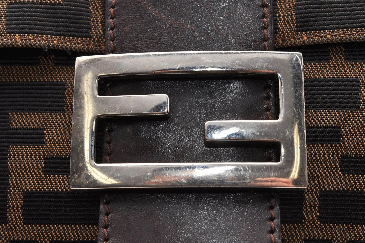 Authentic FENDI Zucca Mamma Baguette Shoulder Bag Canvas Leather Brown 6534I