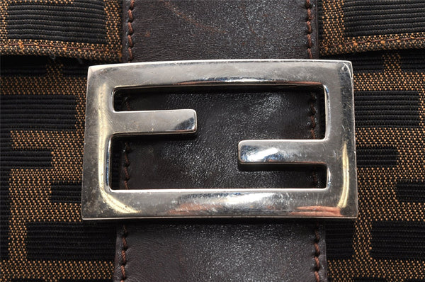 Authentic FENDI Zucca Mamma Baguette Shoulder Bag Canvas Leather Brown 6534I
