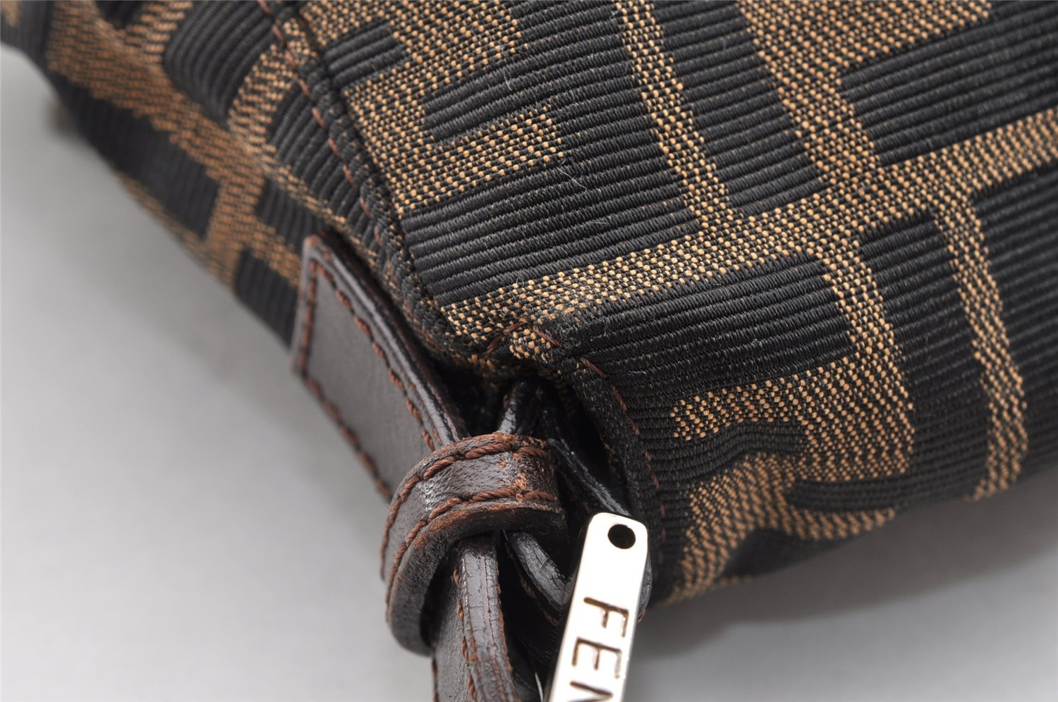 Authentic FENDI Zucca Mamma Baguette Shoulder Bag Canvas Leather Brown 6534I