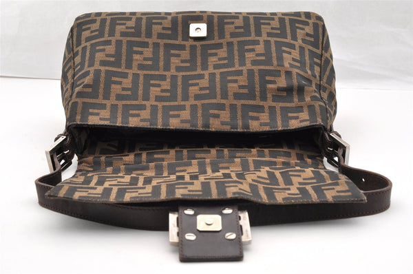 Authentic FENDI Zucca Mamma Baguette Shoulder Bag Canvas Leather Brown 6534I