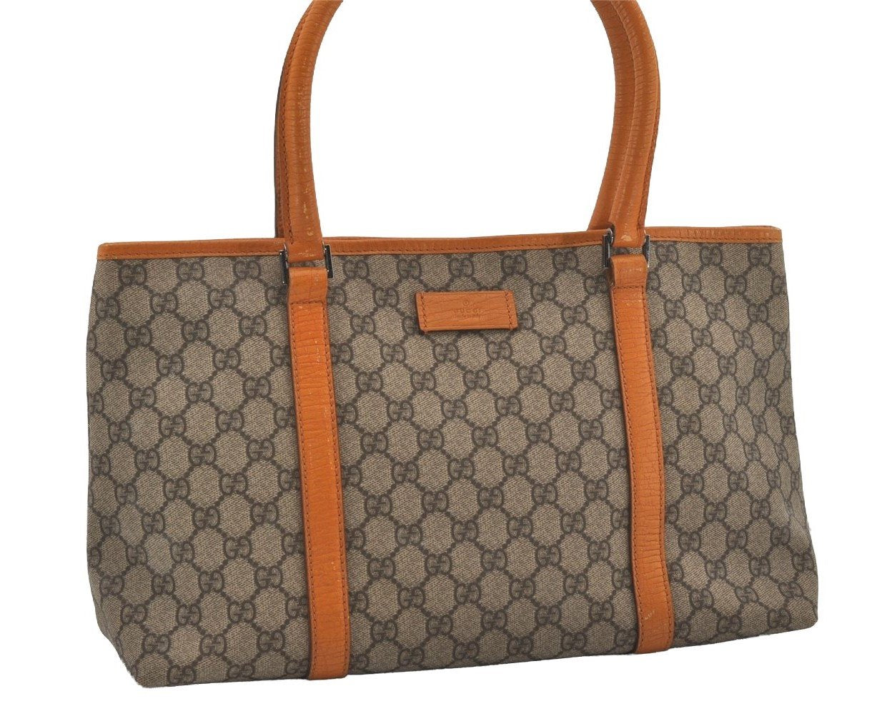 Authentic GUCCI Vintage Shoulder Tote Bag GG PVC Leather 114595 Brown 6535I