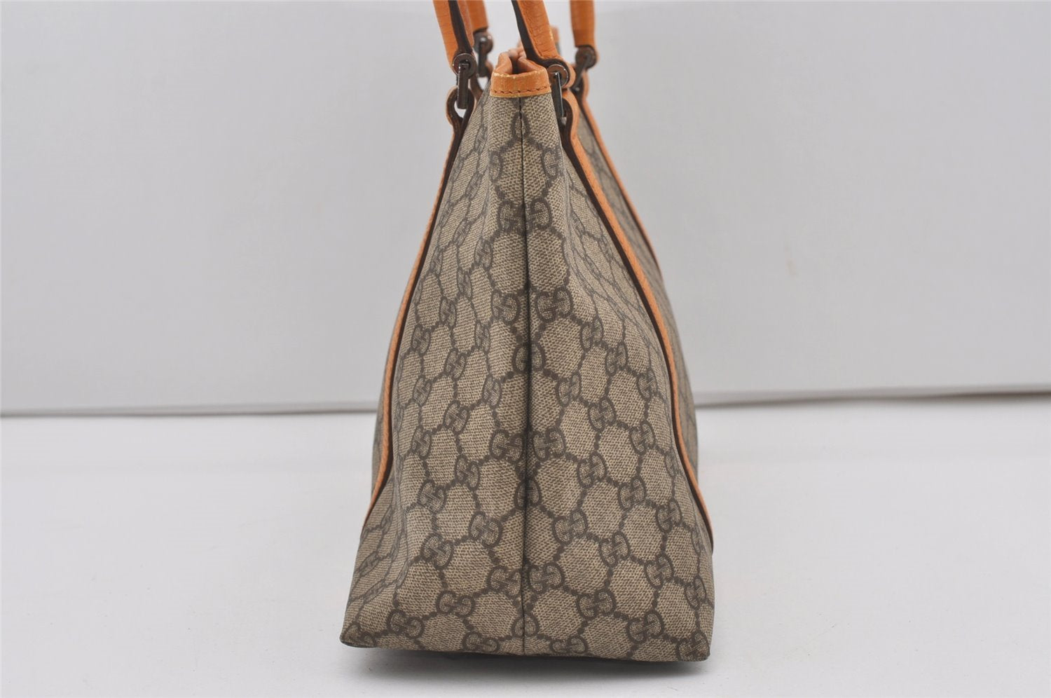 Authentic GUCCI Vintage Shoulder Tote Bag GG PVC Leather 114595 Brown 6535I