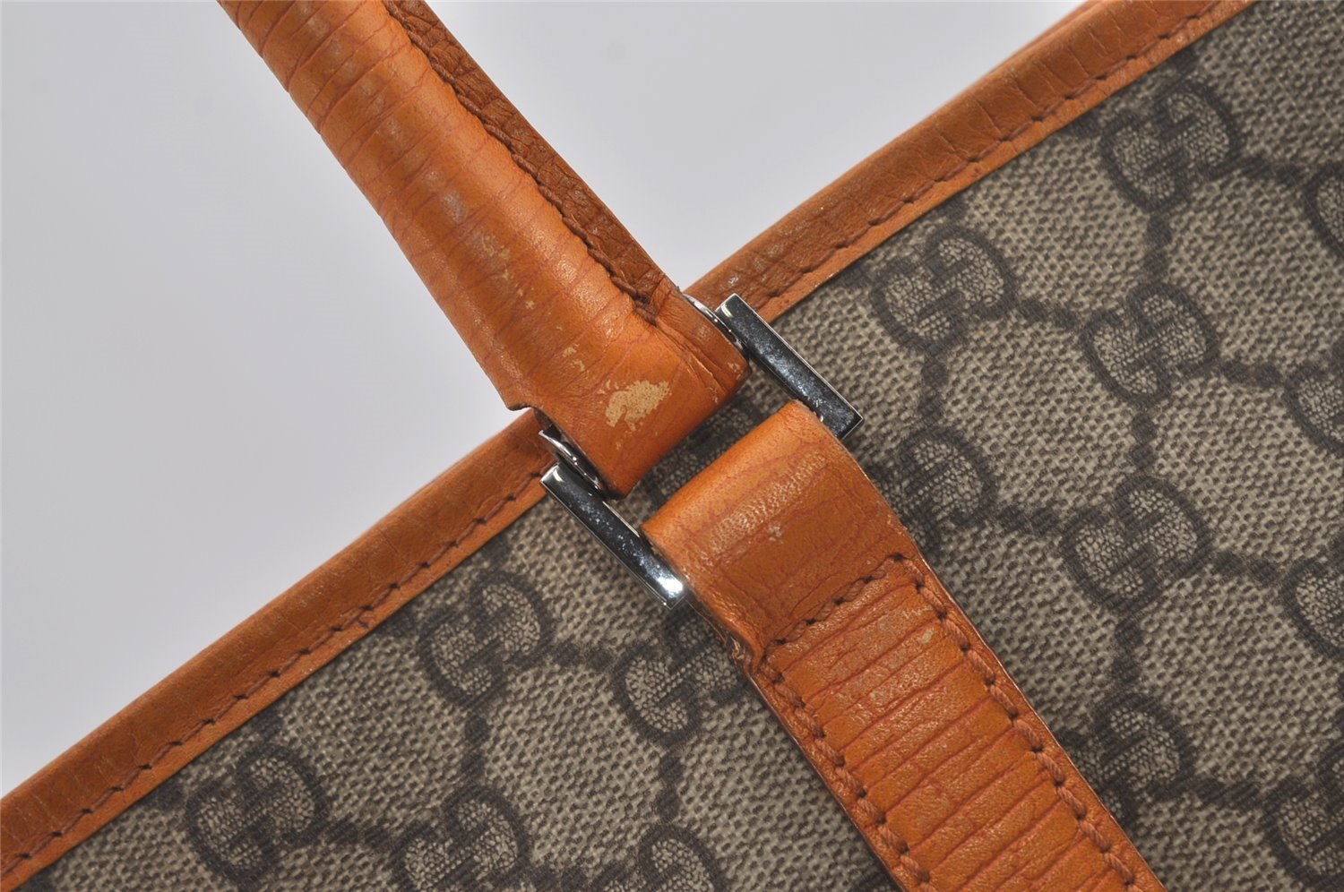 Authentic GUCCI Vintage Shoulder Tote Bag GG PVC Leather 114595 Brown 6535I