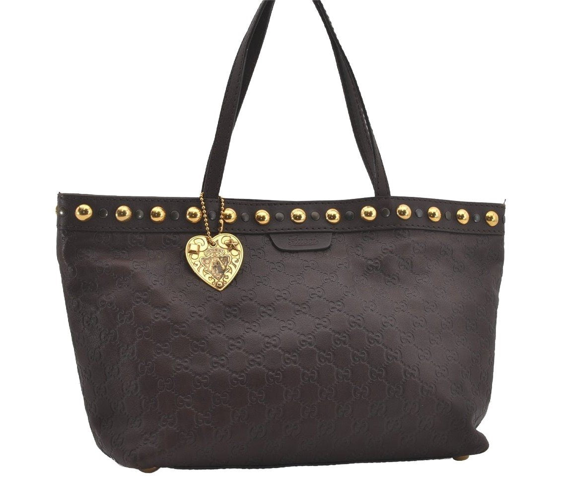 Authentic GUCCI Heart Crest Guccissima Tote Bag GG Leather 207291 Brown 6536I