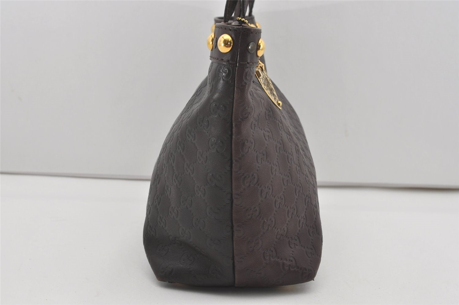 Authentic GUCCI Heart Crest Guccissima Tote Bag GG Leather 207291 Brown 6536I