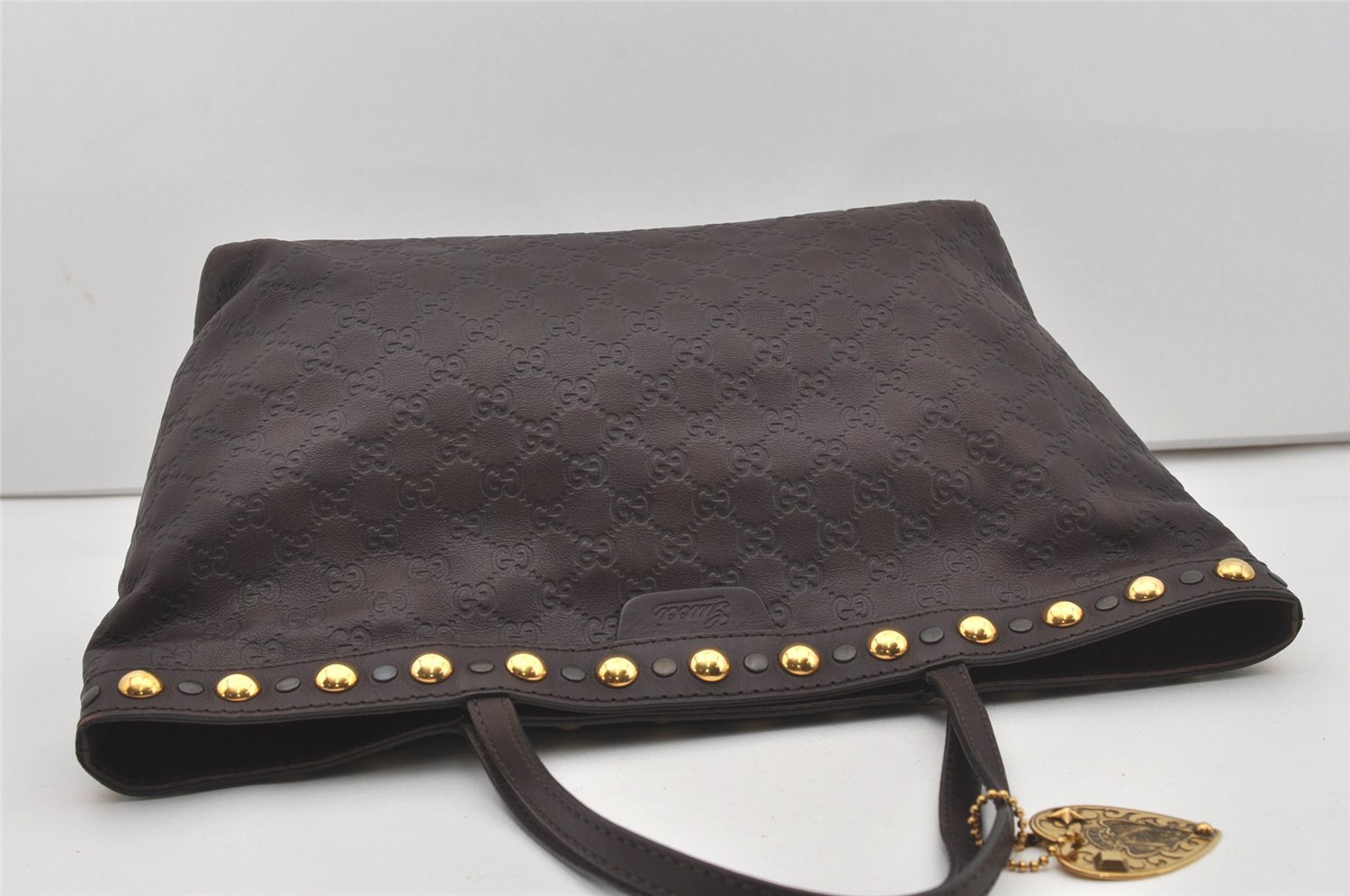 Authentic GUCCI Heart Crest Guccissima Tote Bag GG Leather 207291 Brown 6536I