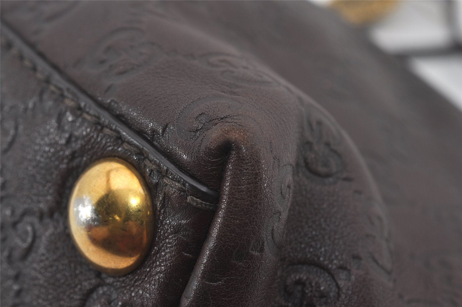 Authentic GUCCI Heart Crest Guccissima Tote Bag GG Leather 207291 Brown 6536I