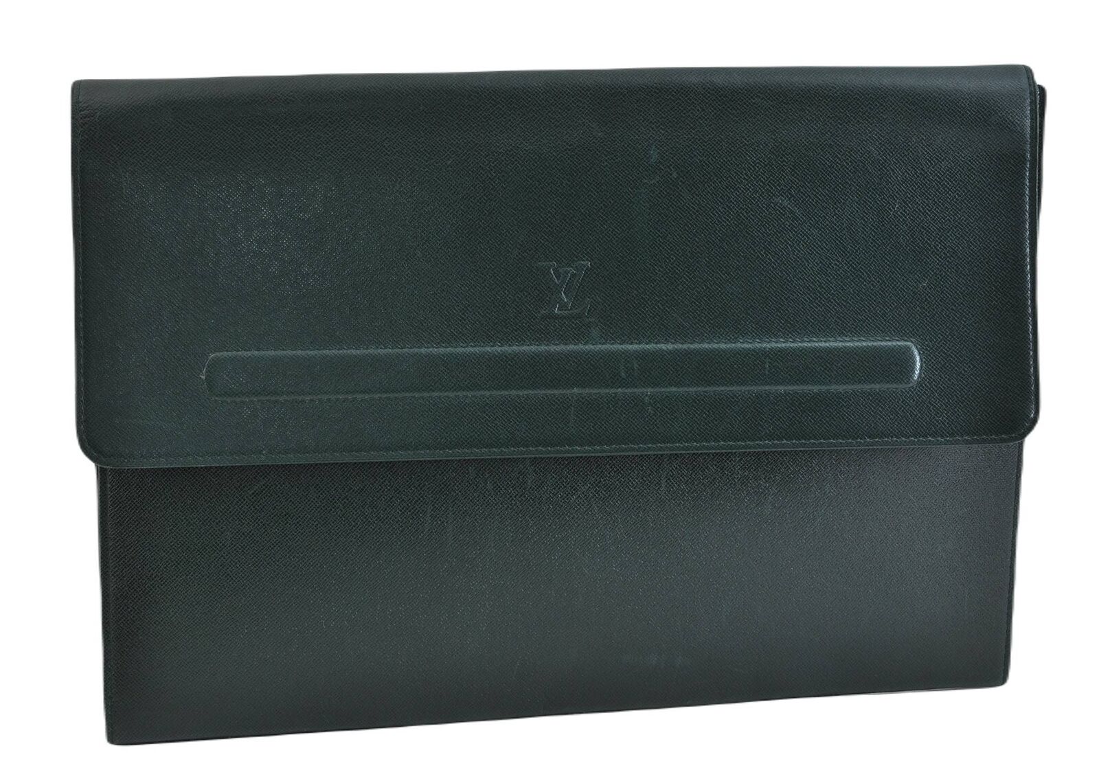 Auth LOUIS VUITTON Taiga Poche Papier Documents Case Green M64338 LV Junk 6538B