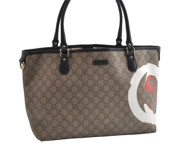 Authentic GUCCI Vintage Shoulder Tote Bag GG PVC Leather 203693 Brown 6538I