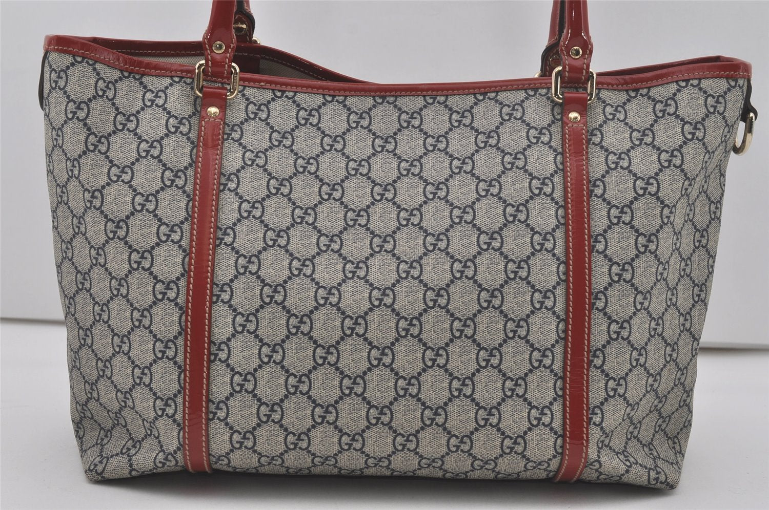 Authentic GUCCI Heart Tattoo Shoulder Tote Bag GG PVC Enamel 197953 Navy 6539I