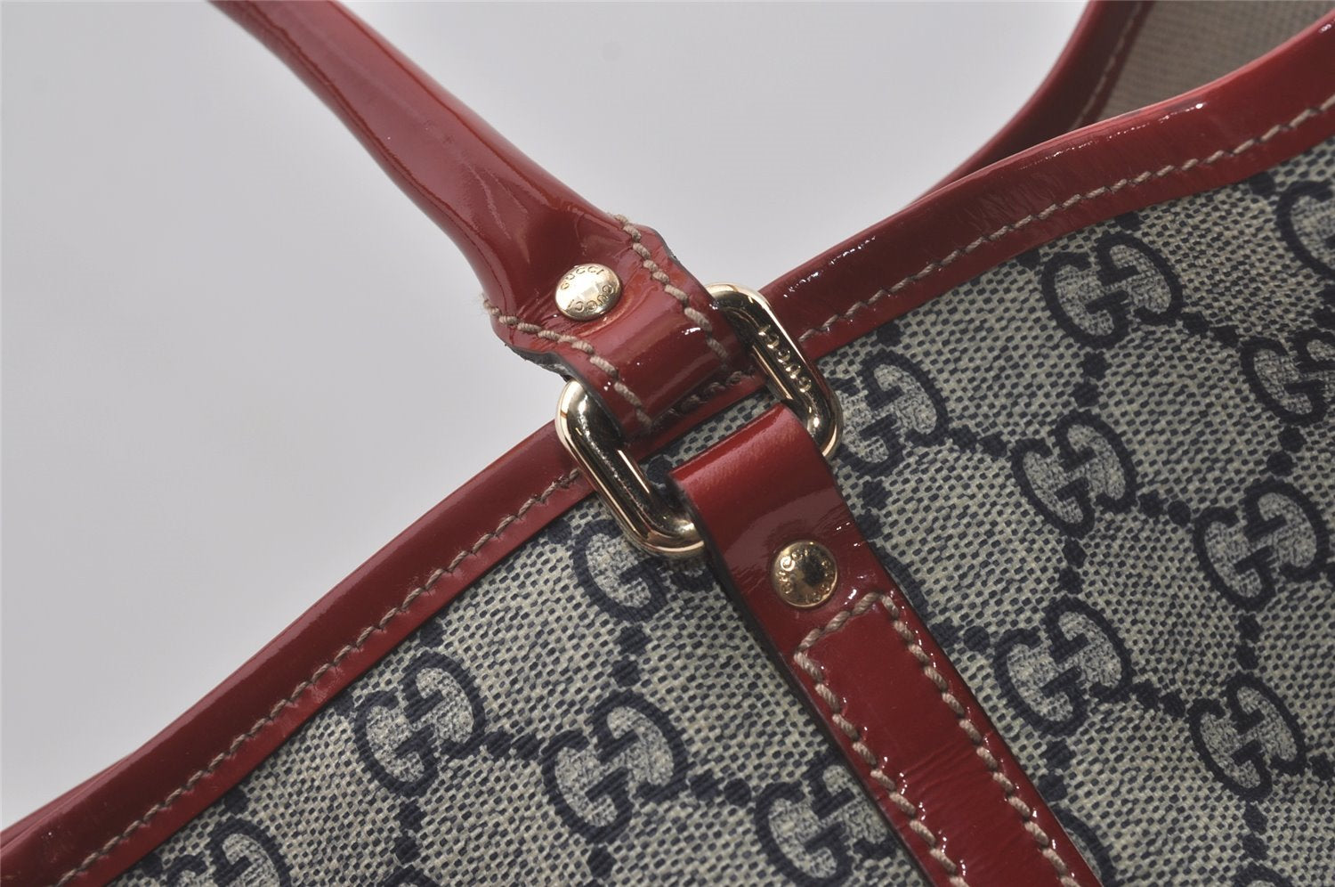 Authentic GUCCI Heart Tattoo Shoulder Tote Bag GG PVC Enamel 197953 Navy 6539I