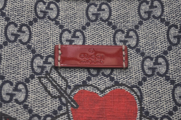 Authentic GUCCI Heart Tattoo Shoulder Tote Bag GG PVC Enamel 197953 Navy 6539I