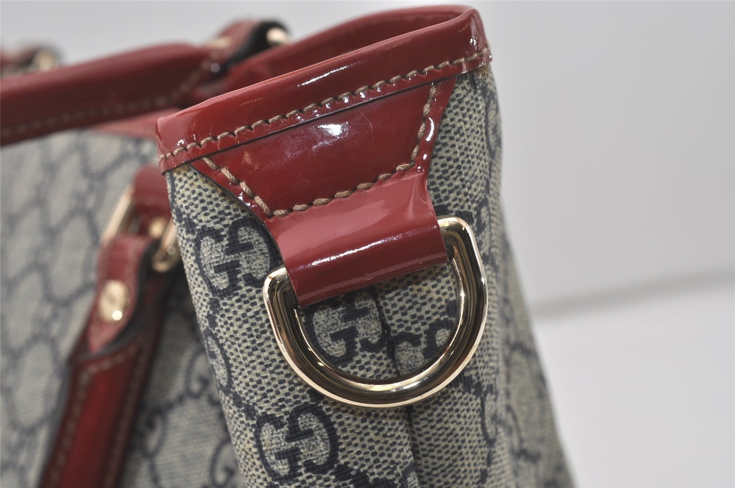 Authentic GUCCI Heart Tattoo Shoulder Tote Bag GG PVC Enamel 197953 Navy 6539I