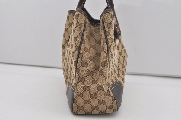 Authentic GUCCI Web Sherry Line Princy Ribbon Tote Bag Canvas 163805 Brown 6540I