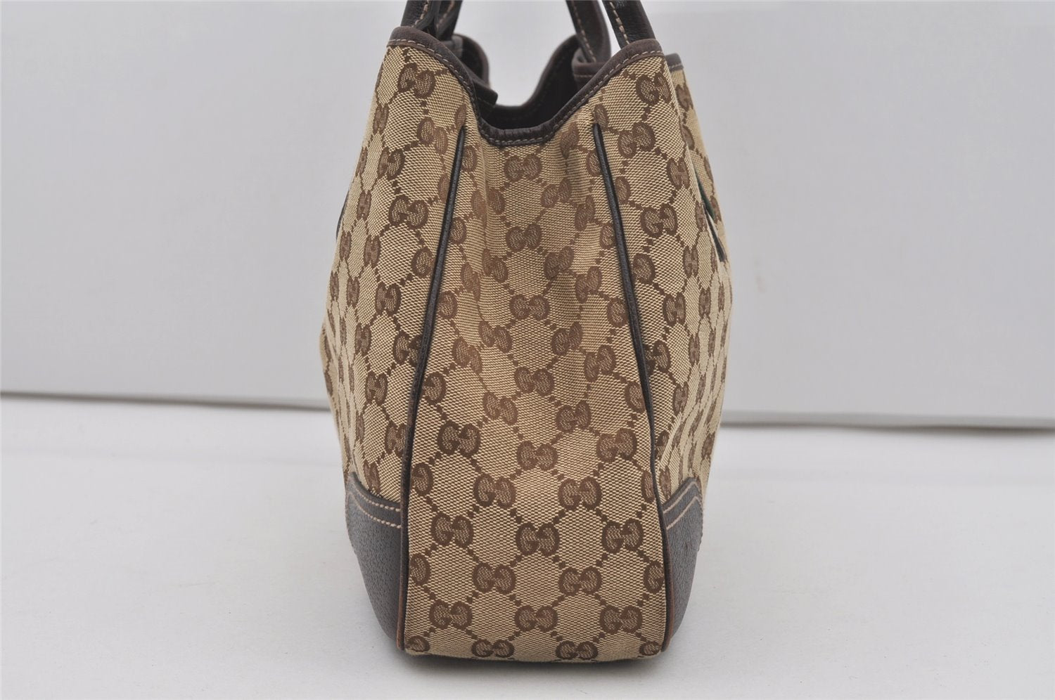 Authentic GUCCI Web Sherry Line Princy Ribbon Tote Bag Canvas 163805 Brown 6540I