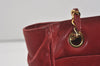 Authentic CHANEL Lamb Skin Matelasse Chain Shoulder Tote Bag Red CC 6544I