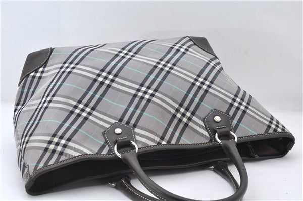 Authentic BURBERRY BLUE LABEL Check Tote Hand Bag Canvas Leather Gray 6545E