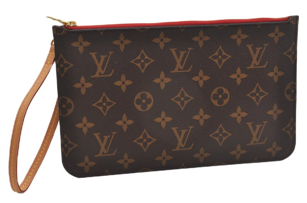 Authentic Louis Vuitton Monogram Neverfull Pouch Purse Clutch Bag Red LV 6547F