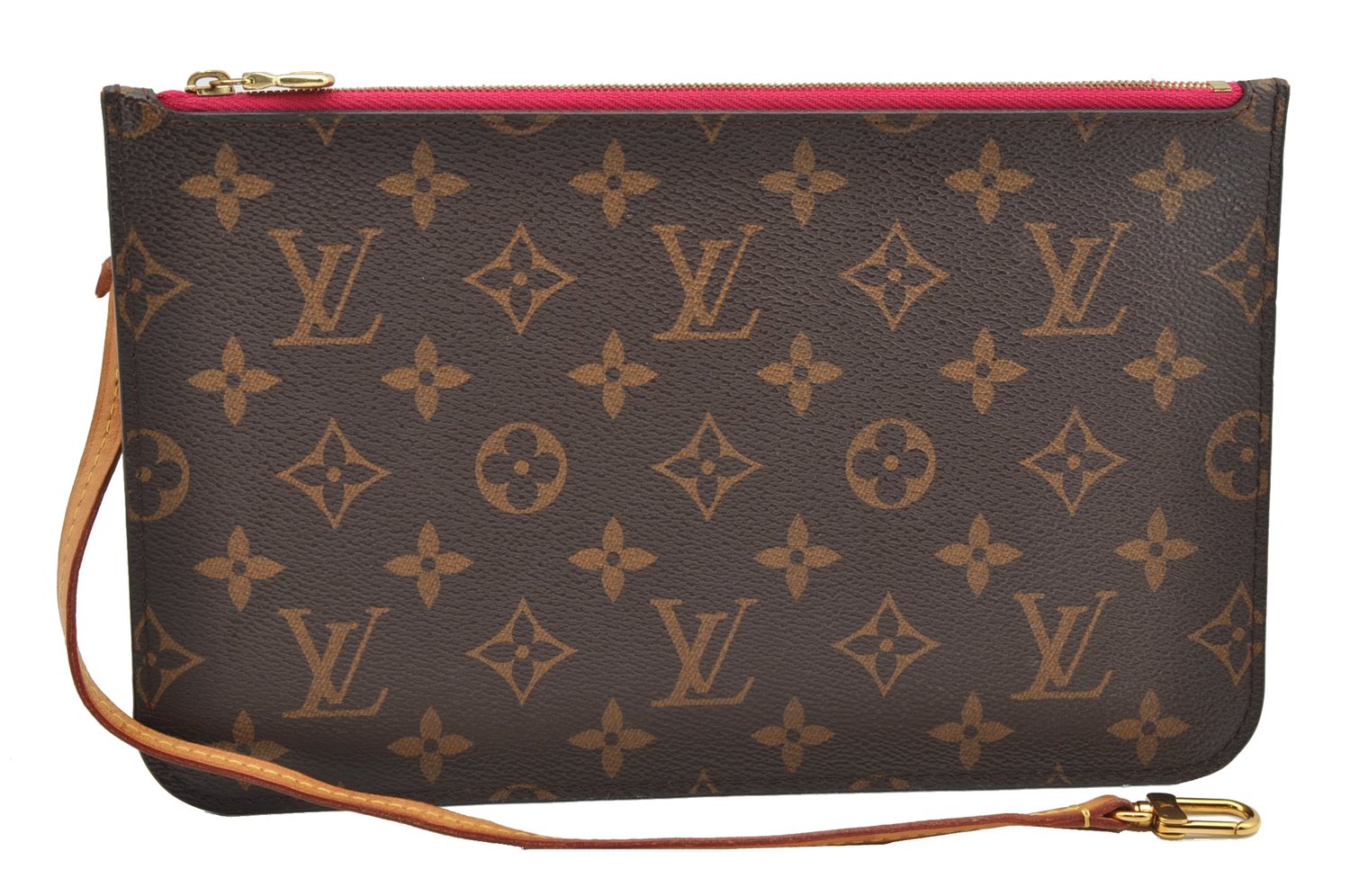 Authentic Louis Vuitton Monogram Neverfull Pouch Purse Clutch Bag Pink LV 6551F