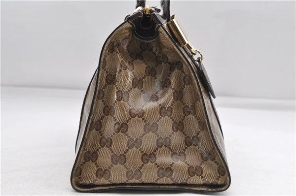 Auth GUCCI GG Crystal Ribbon Shoulder Hand Bag PVC Leather 181490 Brown 6553D