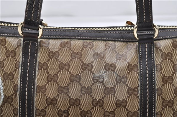 Auth GUCCI GG Crystal Ribbon Shoulder Hand Bag PVC Leather 181490 Brown 6553D