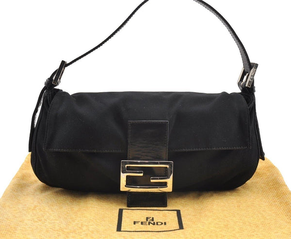 Authentic FENDI Mamma Baguette Shoulder Hand Bag Jersey Leather Black 6554I