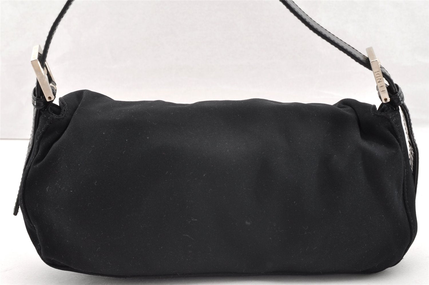 Authentic FENDI Mamma Baguette Shoulder Hand Bag Jersey Leather Black 6554I
