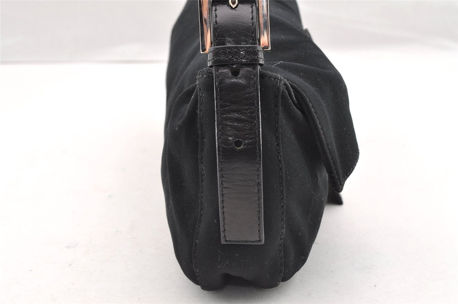 Authentic FENDI Mamma Baguette Shoulder Hand Bag Jersey Leather Black 6554I