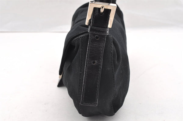 Authentic FENDI Mamma Baguette Shoulder Hand Bag Jersey Leather Black 6554I