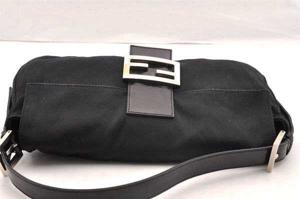 Authentic FENDI Mamma Baguette Shoulder Hand Bag Jersey Leather Black 6554I
