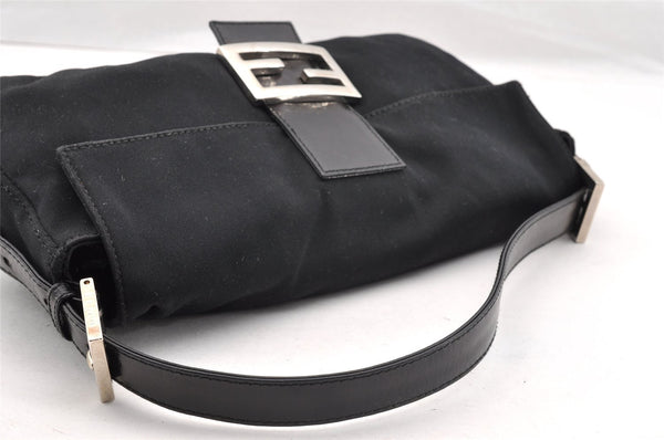 Authentic FENDI Mamma Baguette Shoulder Hand Bag Jersey Leather Black 6554I