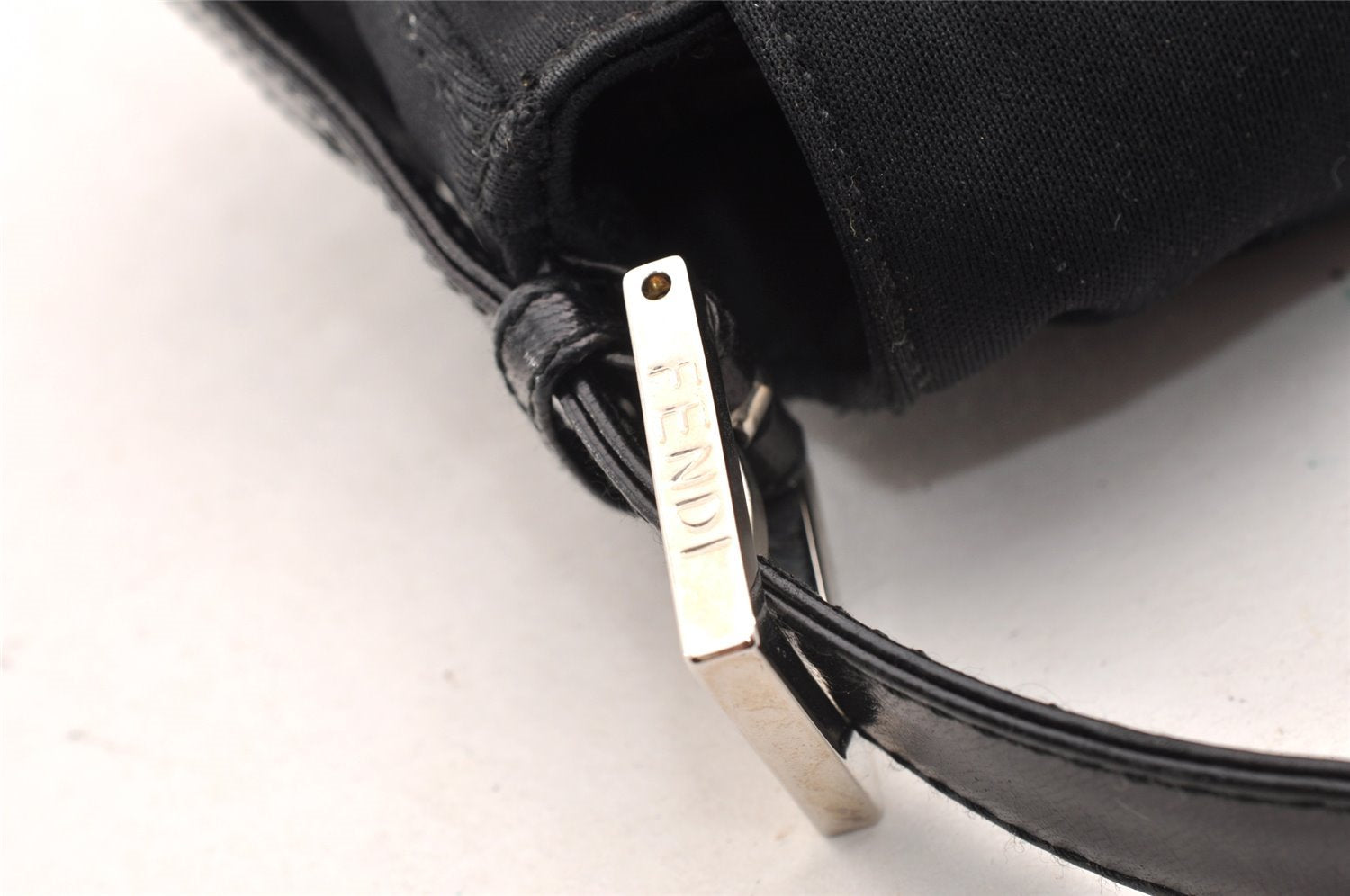 Authentic FENDI Mamma Baguette Shoulder Hand Bag Jersey Leather Black 6554I