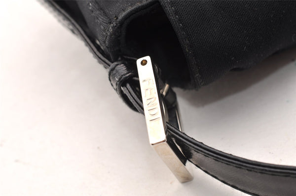 Authentic FENDI Mamma Baguette Shoulder Hand Bag Jersey Leather Black 6554I
