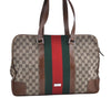 Authentic GUCCI Web Sherry Line Shoulder Bag GG Canvas Leather Brown 6555H