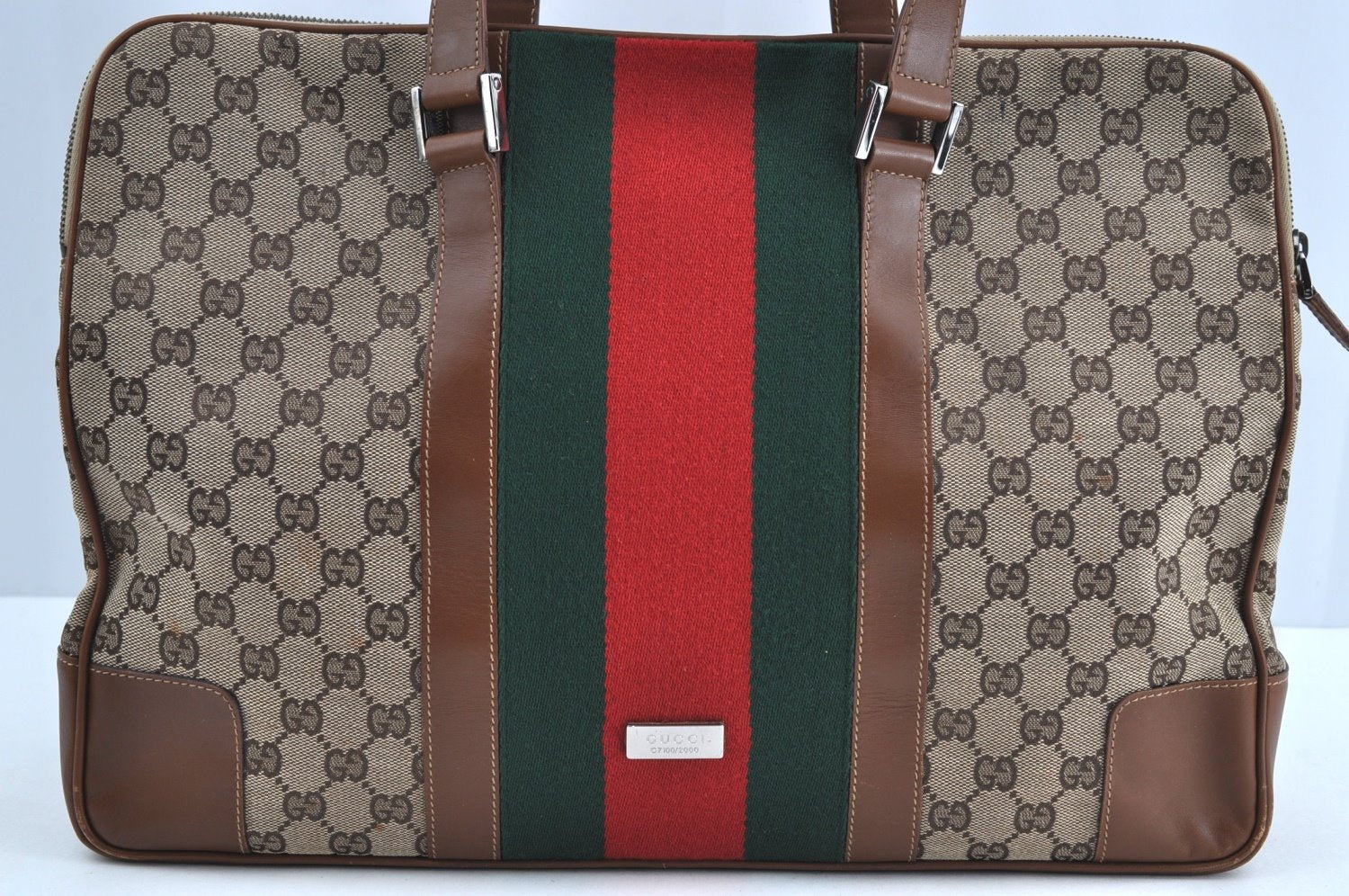 Authentic GUCCI Web Sherry Line Shoulder Bag GG Canvas Leather Brown 6555H