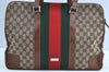 Authentic GUCCI Web Sherry Line Shoulder Bag GG Canvas Leather Brown 6555H