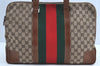 Authentic GUCCI Web Sherry Line Shoulder Bag GG Canvas Leather Brown 6555H