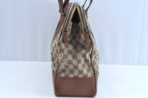 Authentic GUCCI Web Sherry Line Shoulder Bag GG Canvas Leather Brown 6555H
