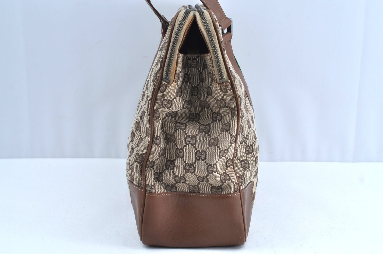 Authentic GUCCI Web Sherry Line Shoulder Bag GG Canvas Leather Brown 6555H