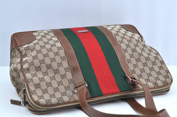 Authentic GUCCI Web Sherry Line Shoulder Bag GG Canvas Leather Brown 6555H