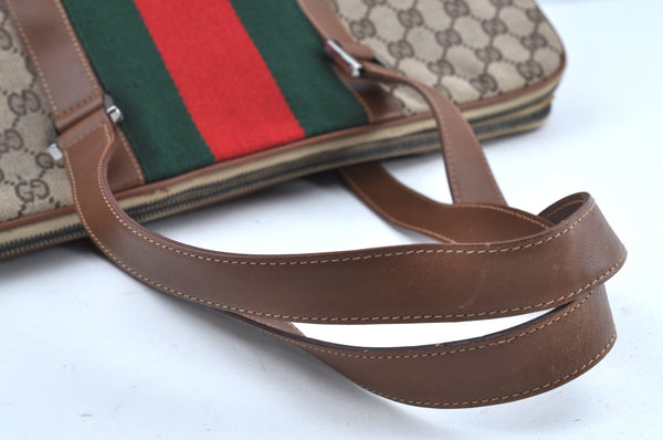 Authentic GUCCI Web Sherry Line Shoulder Bag GG Canvas Leather Brown 6555H