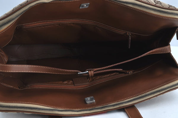 Authentic GUCCI Web Sherry Line Shoulder Bag GG Canvas Leather Brown 6555H