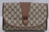 Authentic GUCCI Web Sherry Line Clutch Hand Bag Purse GG PVC Leather Brown 6555I