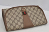 Authentic GUCCI Web Sherry Line Clutch Hand Bag Purse GG PVC Leather Brown 6555I