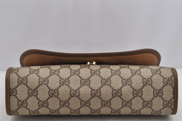 Authentic GUCCI Web Sherry Line Clutch Hand Bag Purse GG PVC Leather Brown 6555I