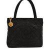 Authentic CHANEL Vintage Suede Medallion CC Logo Shoulder Tote Bag Black 6558I