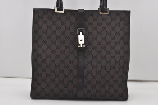 Authentic GUCCI Jackie Hand Tote Bag GG Canvas Leather 0021064 Black 6559I