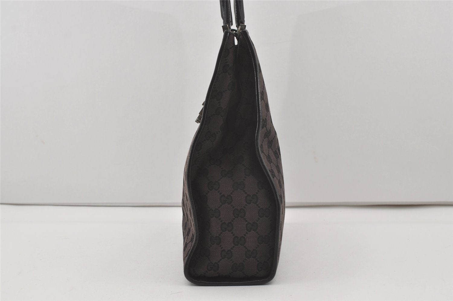 Authentic GUCCI Jackie Hand Tote Bag GG Canvas Leather 0021064 Black 6559I