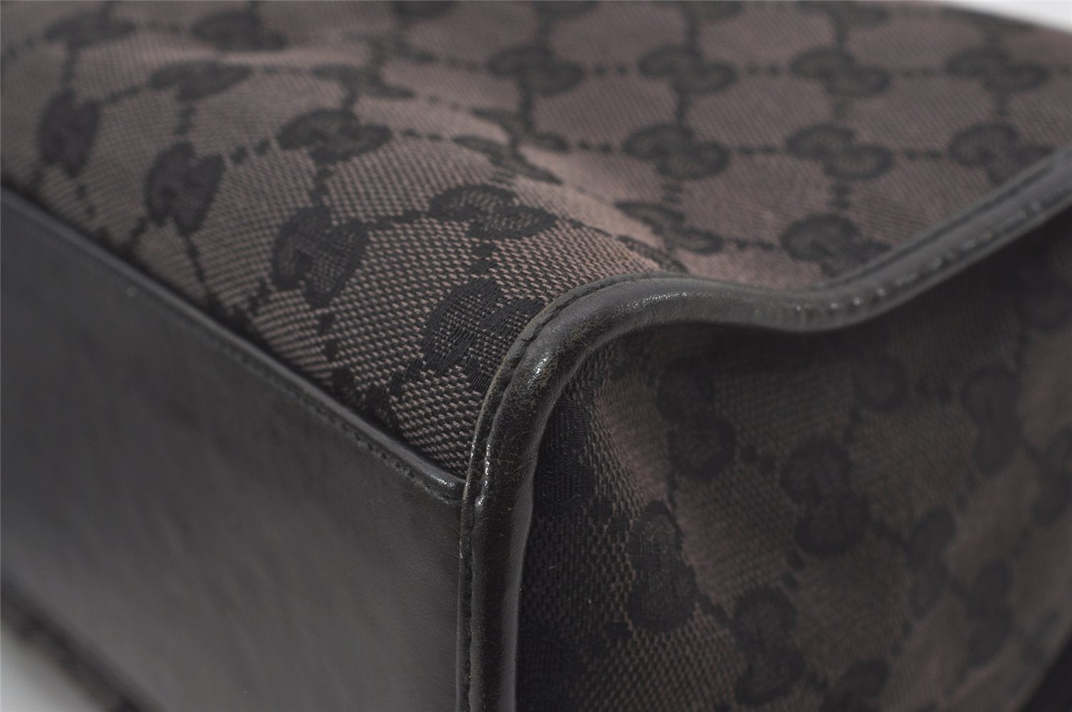 Authentic GUCCI Jackie Hand Tote Bag GG Canvas Leather 0021064 Black 6559I