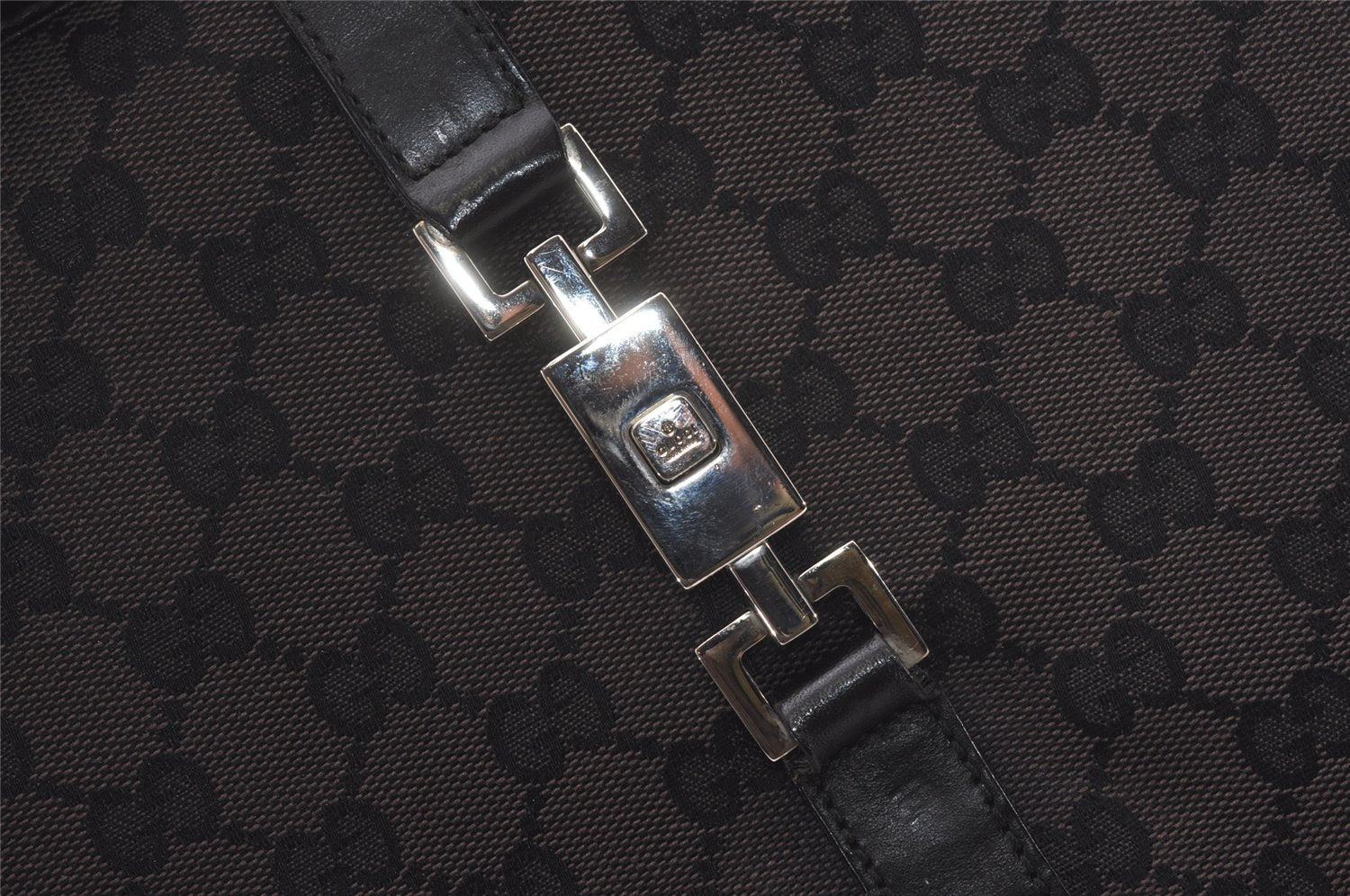 Authentic GUCCI Jackie Hand Tote Bag GG Canvas Leather 0021064 Black 6559I